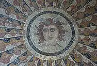 Central motive of the "Medusa" mosaic, 2nd century BCE, from Kos island, in the palace of the Grand Master of the Knights of Rhodes, in Rhodes city, island of Rhodes, Greece.