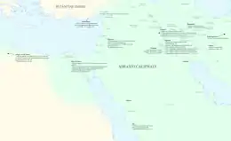 Map of the Middle East with the main areas and events associated with the mihna labelled