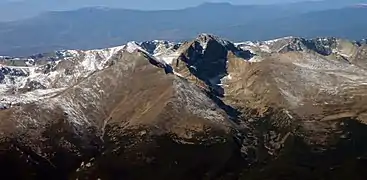 Longs Peak (center) and Mount Meeker (13, 911&nbsp;ft. ASL, left foreground), October 2010.