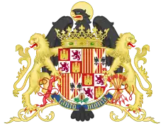 Coat of arms as queen with Castilian royal supporters (1492–1504)