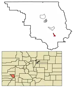 Location of the City of Ouray in Ouray County, Colorado.