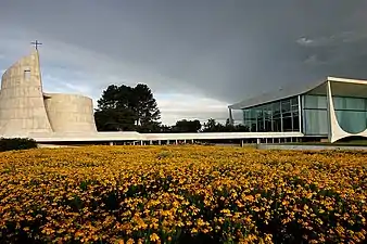 The modern presidential chapel (left) of the Palácio da Alvorada, the official residence of the President of Brazil