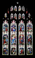 Clayton and Bell. A narrative window with elegant forms and colour which is both brilliant and subtle in its combinations. Peterborough Cathedral