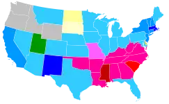Plurality religion by state, 2001. Data is unavailable for Alaska and Hawaii.