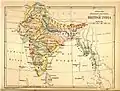 British India in 1880: This map incorporates the Provinces of British India, the Princely States and the legally non-Indian Crown Colony of Ceylon.