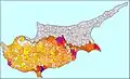 Population map of the Republic of Cyprus