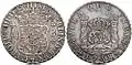 1768 silver Spanish Dollar, or eight  reales coin (the "piece of eight" of pirate fame), minted throughout the Spanish Empire