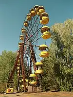 the ferris wheel of Pripyat amusement park, a symbol of the Chernobyl Disaster