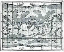 A rectangular grid overlays meandering patterns of light and dark. Selected regions are labelled with names.