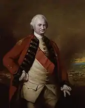 A oil-on-canvas portrait of Robert Clive painted by Nathaniel Dance in 1773. The portrait shows Clive wearing the Order of the Bath with a battle in progress behind him, probably intended to be Plassey