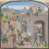 A colourful fourteenth-century depiction of a town being sacked