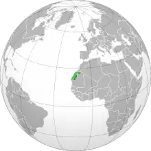 Areas controlled by the SADR in dark green, claimed but uncontrolled areas in light green