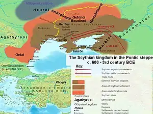 The maximum extent of the Scythian kingdom in the Pontic steppe