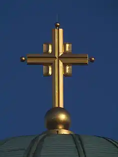 The unique cross design of the church symbolizing a Serbian Heraldic Cross