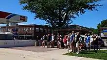 Visitors and residents gather to observe the eclipse in Ravenna, Nebraska.