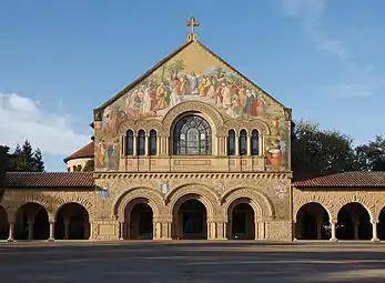Stanford Memorial Church at Stanford University, US, is a loose interpretation of a Romanesque facade.