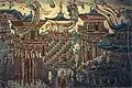 A fresco shows the style of architecture of the Tang dynasty.