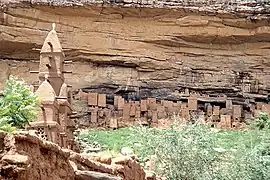 Old mud dwellings and modern mud mosque in Mali