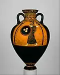 Panathenaic amphora (Archaic); c. 530 BC; ceramic; height: 62.2 cm; Metropolitan Museum of Art