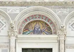 Lunette above the middle door of the cathedral, picturing Blessed Mary by Giuseppe Modena da Lucca