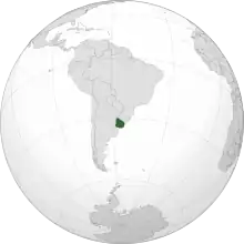 Location of Uruguay (dark green)in South America