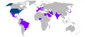 Every country visited by Carter as president, highlighted in purple.