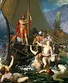 Painting of Ulysses tempted by sirens
