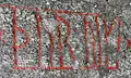 Runes (᛭ᚦᚢᚱ᛬ᚢᛁᚴᛁ᛭) × þur : uiki × on the Velanda Runestone, Sweden, meaning "may Þórr hallow".