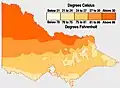 Average January maximum temperatures:Victoria's north is almost always hotter than coastal and mountainous areas.