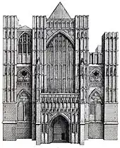 An engraving of Westminster Abbey's western facade without towers