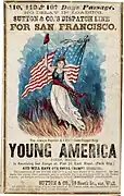 Columbia holding up a Phrygian cap on an advertisement for the clipper ship Young America