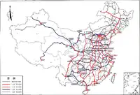 A 2002 map of the railways of China, showing the PRC and ROC's nine-dash claim in the South China Sea. Both Chinas also claim the "Diaoyu" Islands, currently administered as Japan's Senkakus.